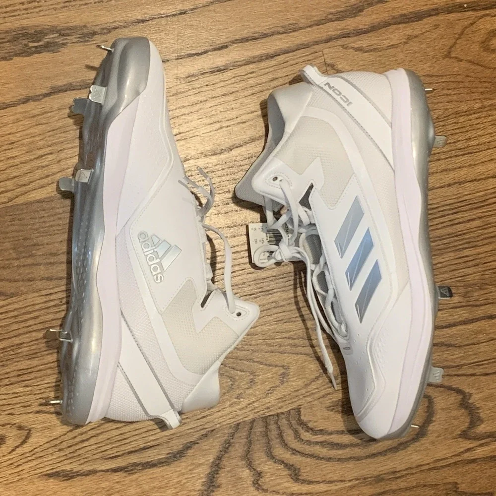 Adidas Icon 7 Mid Metal White Silver Baseball Cleats Men's Size 15 S23887